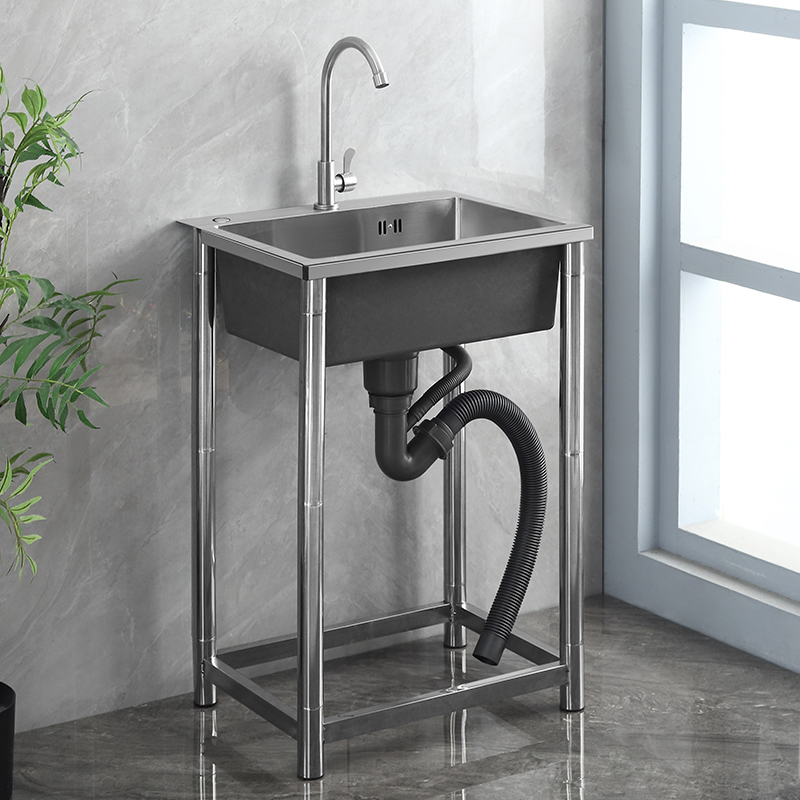 厨房不锈钢水槽单槽洗菜盆手工水池带支架子家用加厚洗手盆洗碗槽