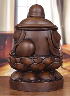 弥勒佛摆件实木雕刻招财笑佛像新中式家居客厅玄关店铺供奉财招佛