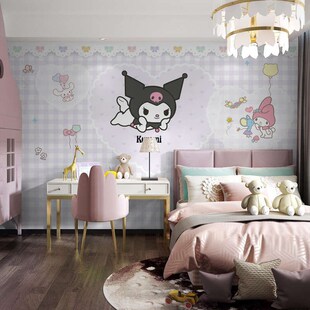 儿童房壁纸女孩墙纸房间 卧室库洛米紫色壁布2023新款墙布背景墙
