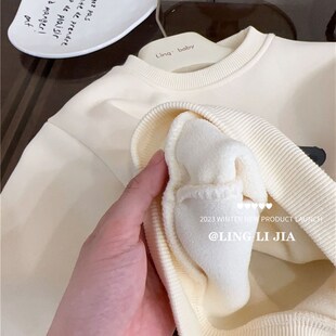 伶俐家秋冬款童装 n宝宝加绒加厚小羊卫衣粉色运动裤 儿童可爱套