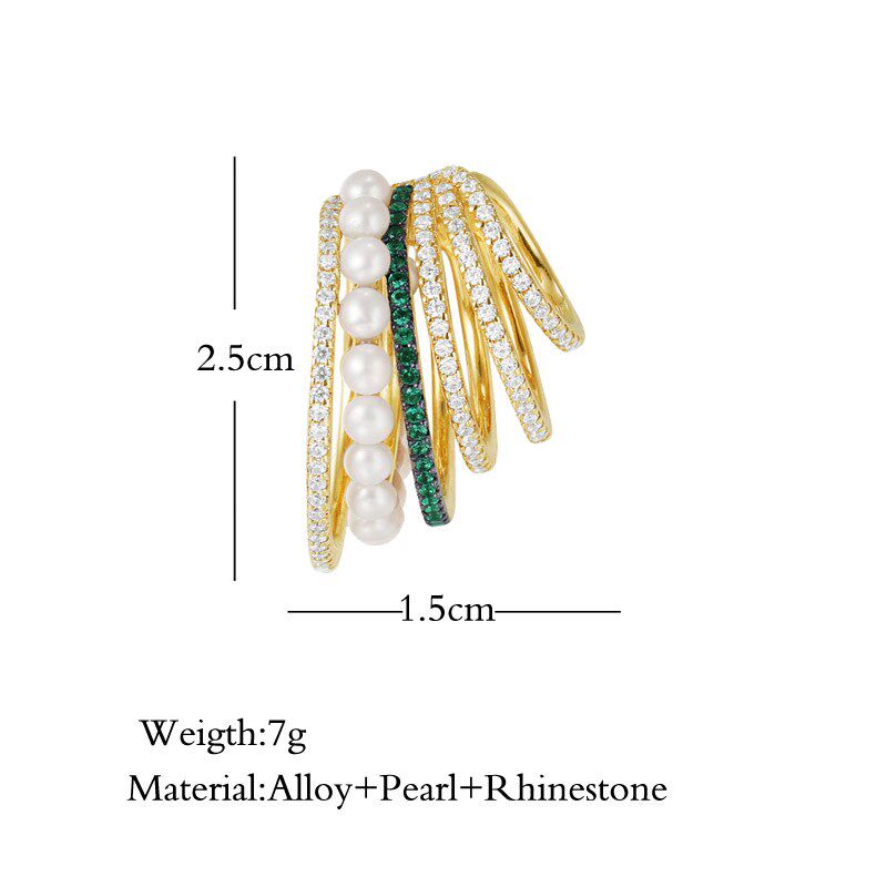 Multi-turn Pearl Rhinestone Ear Cuff Bohemia CZ Wide Stackab