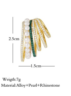 Multi-turn Pearl Rhinestone Ear Cuff Bohemia CZ Wide Stackab