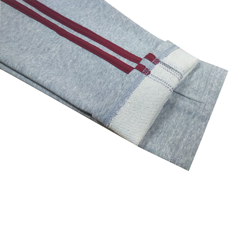 校服定制春夏秋季k男女大童裤子运动长裤全棉灰色2道酒红杠条校裤