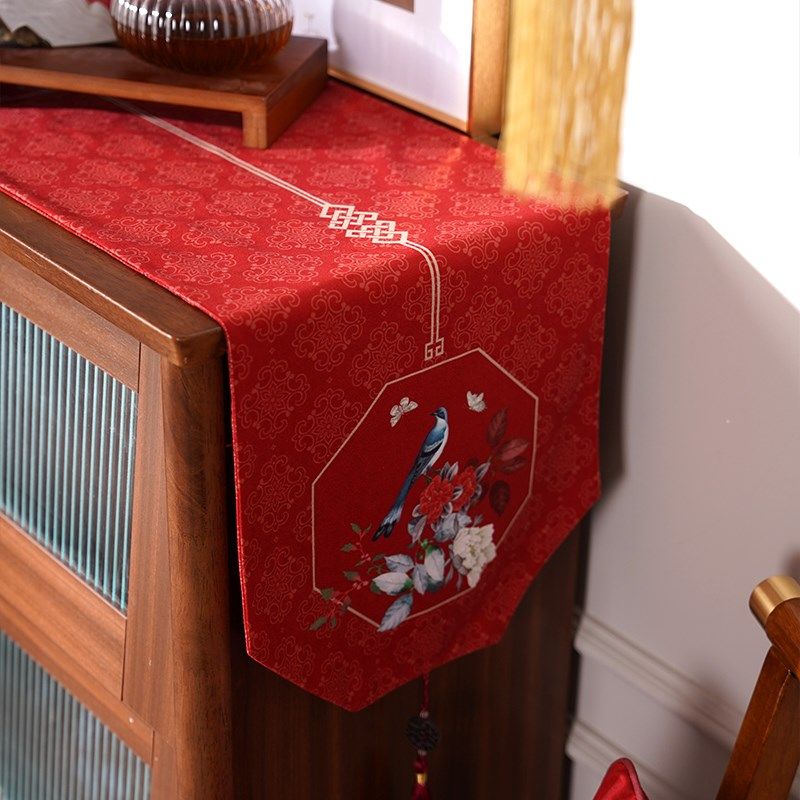 红色新中式桌旗新年边柜茶席垫子结婚喜庆装饰茶几茶旗长条餐桌布,居家布艺,桌旗,淘宝优惠券,粉丝福利购,淘宝优惠卷