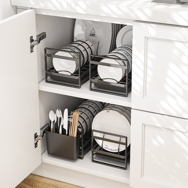 御仕家厨房单层碗碟沥水架橱柜内置放碗置物整理家用盘子收纳大全
