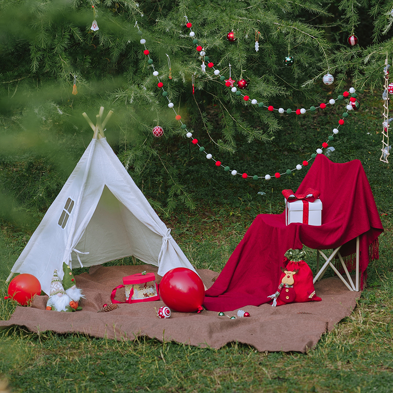 户外春游印第安白色简易帐篷室内道具儿童男孩女孩游戏屋公园野餐
