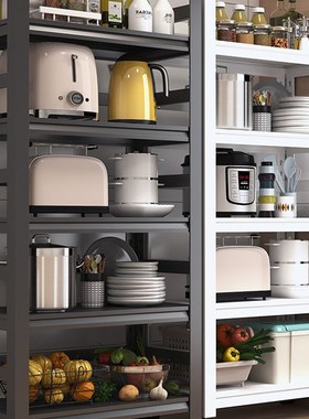 103cm黑色围栏带轮子落地多层微波G炉烤箱收纳置物架厨房置物架