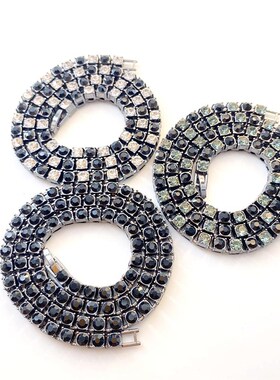 欧美嘻哈单排钻链5mm单排镶嵌水钻链网球链黑白钻.蓝色网球链