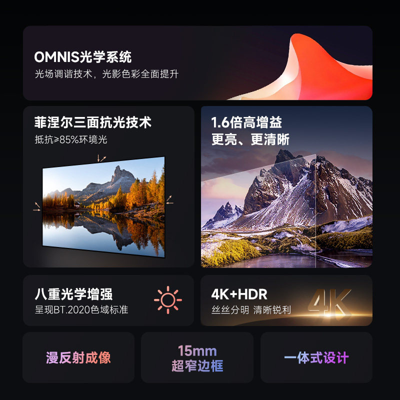 当贝100英寸菲涅尔投影仪幕布光学屏幕家用抗干扰长焦抗光画面高