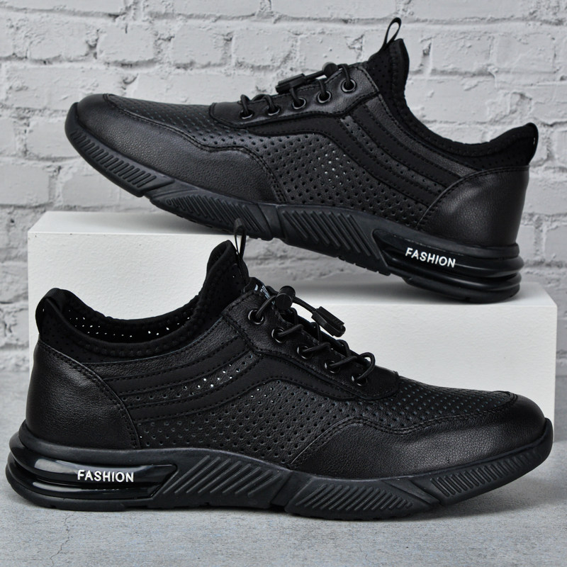 真皮镂空透气运动休闲鞋男2023春夏新款牛皮男鞋时尚薄款舒适皮鞋