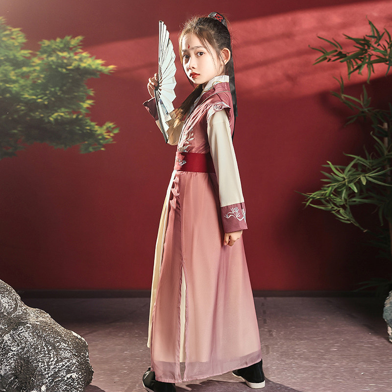 儿童花木兰服装女童汉服武侠风春夏古装明制飞鱼服霸气女孩演出服