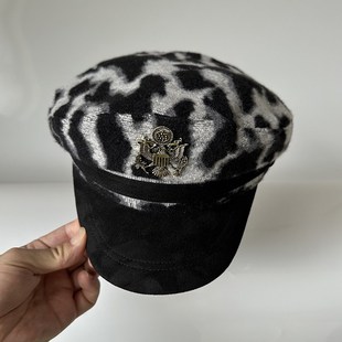 24秋季新款豹纹帽子女时尚辣妹风船长帽百搭逛街水手帽鸭舌帽男士