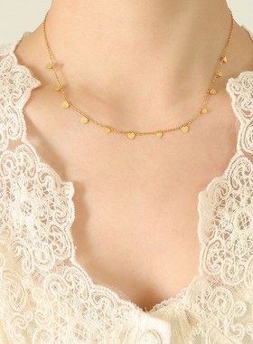 欧美ins罗马宫风格多配件百搭锁骨链钛钢材质镀L18K真金项链P533-