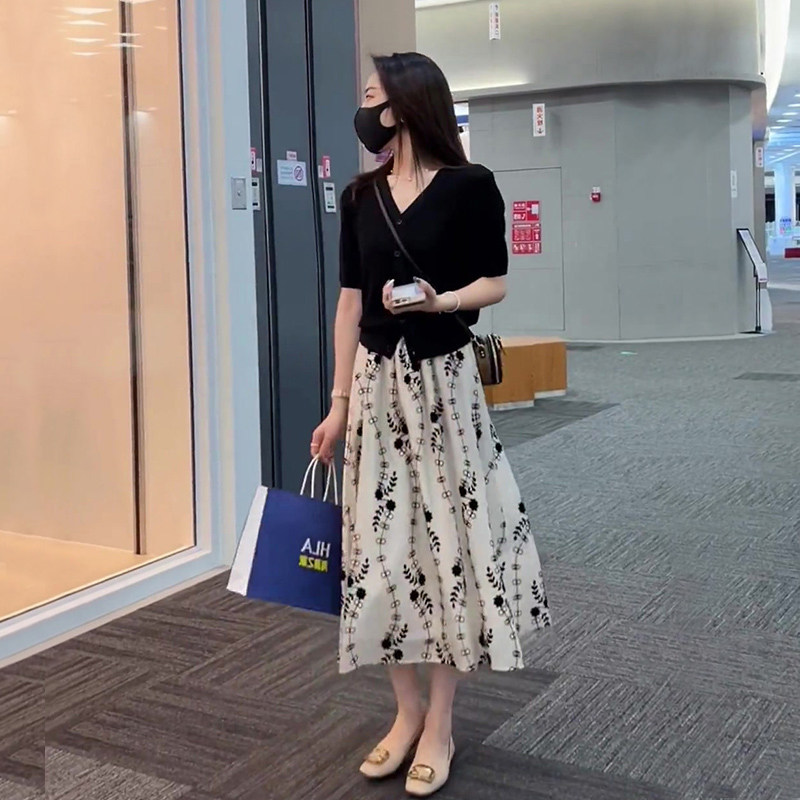 欧洲站港风时尚职业高级感女装休闲气质开衫上衣半身裙子两件套夏