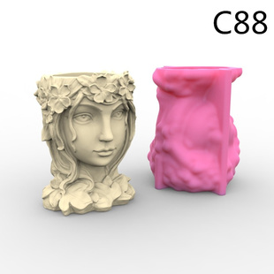 新款 陶瓷粘土工艺品模具C88 混凝土多肉盆栽模 女神花盆硅胶模具