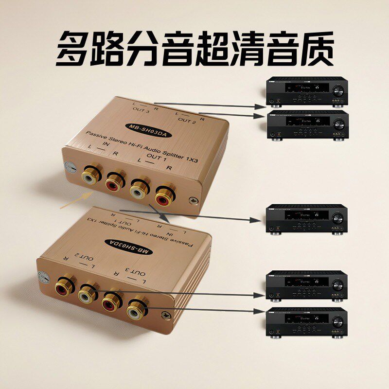 一进三出分频器音频分配器一分二D莲花音频信号分配一拖三转换器