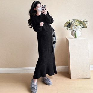 秋冬装 孕妇裙秋装 时尚 针织连衣裙2024新款 怀孕裙子 气质长袖 孕妇装