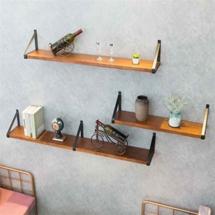 #墙壁置物架铁艺实木一字隔板装饰架挂墙置物架客厅高承重酒架书