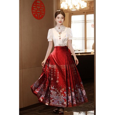 新中式订婚服旗袍敬酒服马面裙婚服衣服新娘领P证平时可穿登记礼