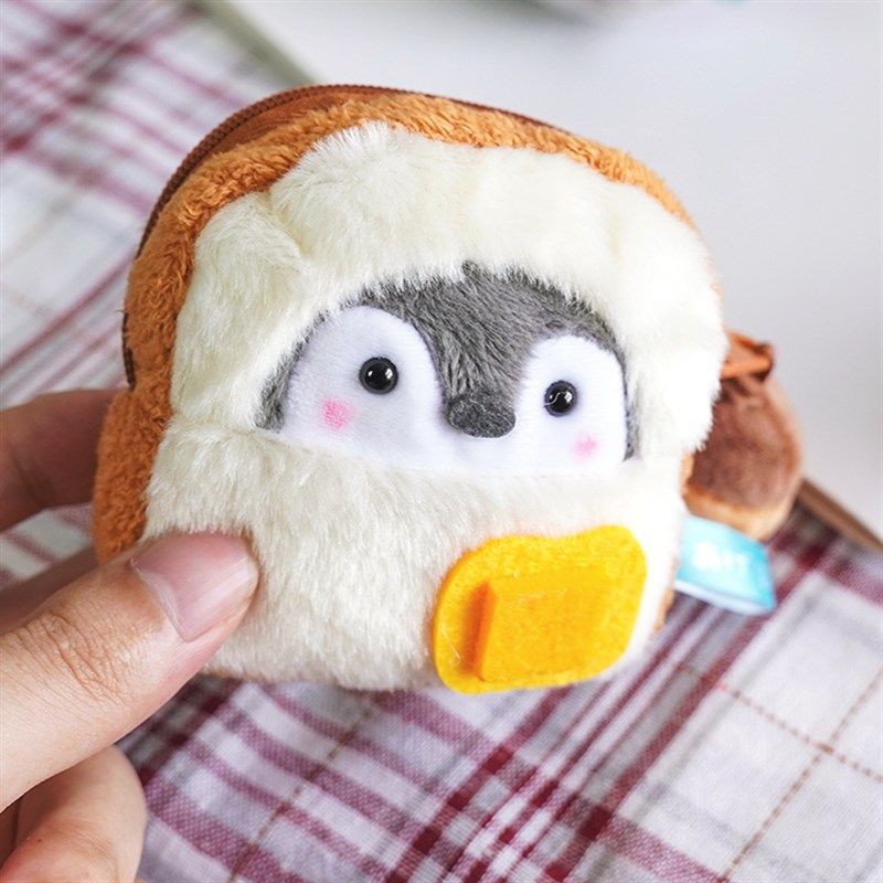 网红正能量可爱小企鹅毛绒零钱包可爱卡通日式耳机包包包挂件挂饰