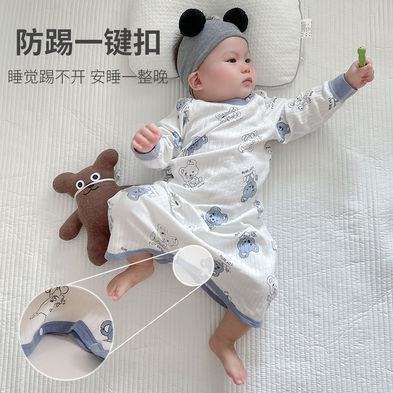 宝宝睡衣薄款防着凉儿童连体空调服护肚防踢被婴儿睡袍春秋款