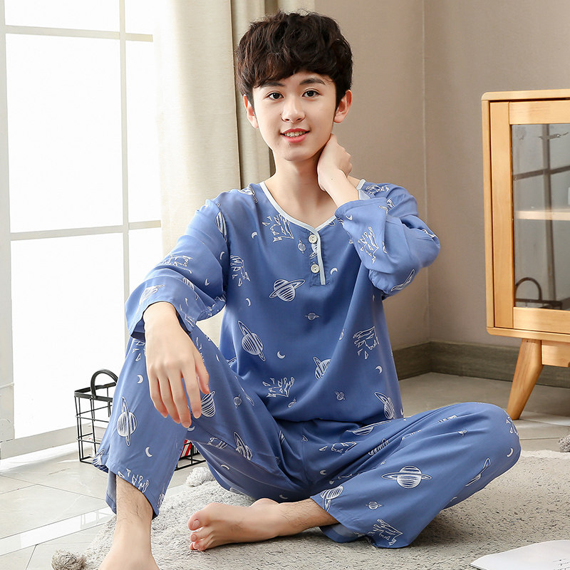 夏季青少年绵绸睡衣套装棉绸空调家居服薄款大童中学生长袖裤男士,女士内衣/男士内衣/家居服,睡衣/家居服套装,淘宝优惠券,粉丝福利购,淘宝优惠卷