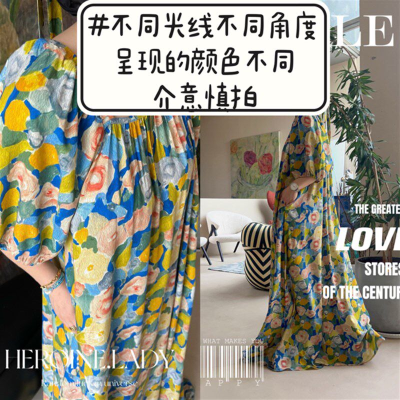 现货【睡莲池塘】HL棉绸浪漫法式D方领超大裙摆口袋连衣裙(配有腰