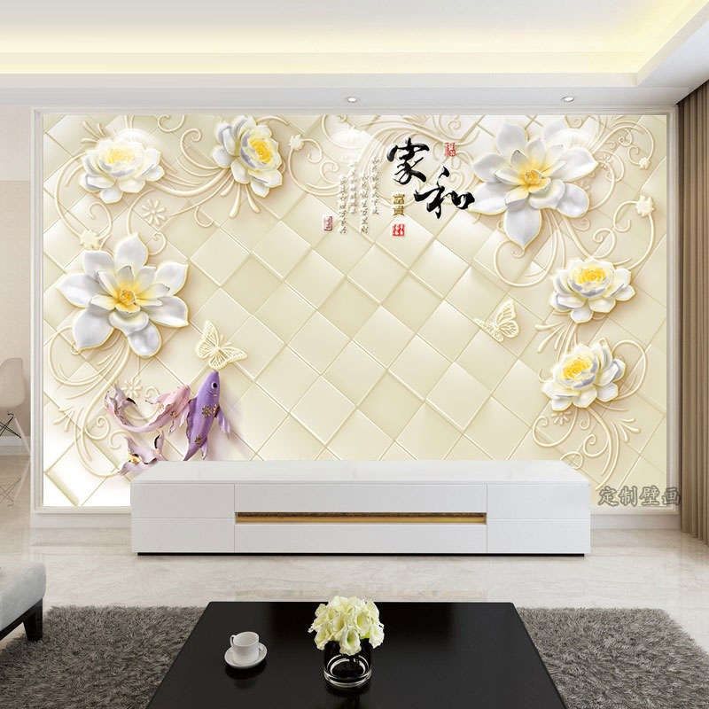 电视背景墙壁纸简约现代客厅沙发壁布2024新款家和富贵墙纸8d墙贴