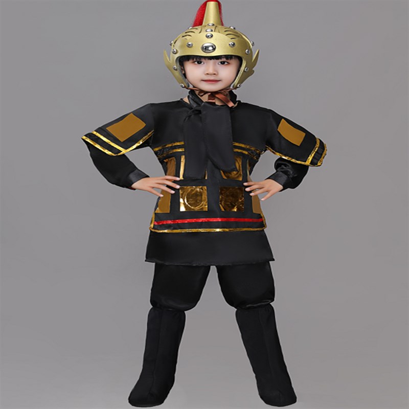 花木兰古代兵服装岳飞将军盔甲儿童古装汉服三国演义士兵演出服
