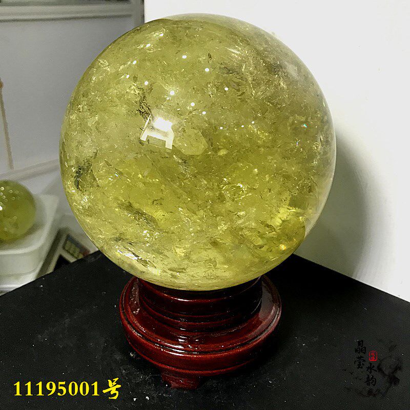 一物一图 天然黄水晶球摆件 黄晶球 水晶原石打磨 颜色黄 16.2CM