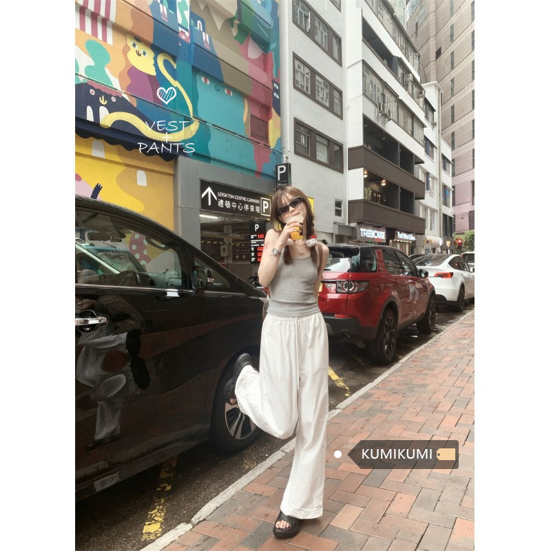 现货kumikumi性感辣妹吊带背心女内搭夏季无袖外穿美背短款灰色上