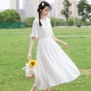 中初中学生雪纺i连衣裙夏季长裙2024新款少女夏装过膝超仙女裙子