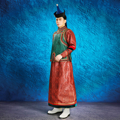 绿款男士时尚拍照蒙色袍民族传统婚礼新郎舞蹈Z演出新古马