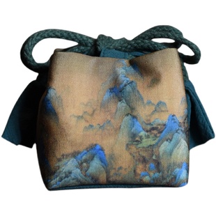 古画千里江山茶杯收纳布袋主人杯包装袋旅行茶具手提包文玩首饰袋