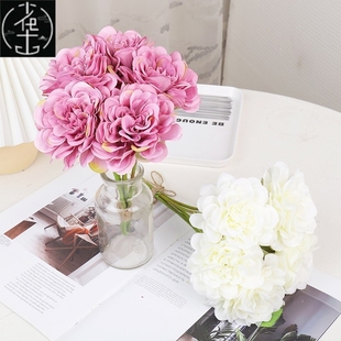 Flowers Bouq Rose Artificial Silk Peony 5pcs Bridal Pink