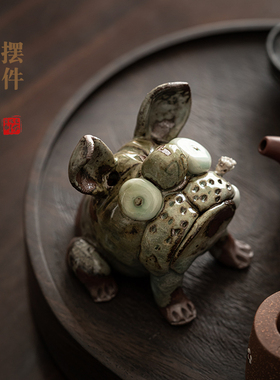 手工萌犬陶瓷摆件桌面茶桌茶盘可养精品功夫茶具家用客厅茶道配件