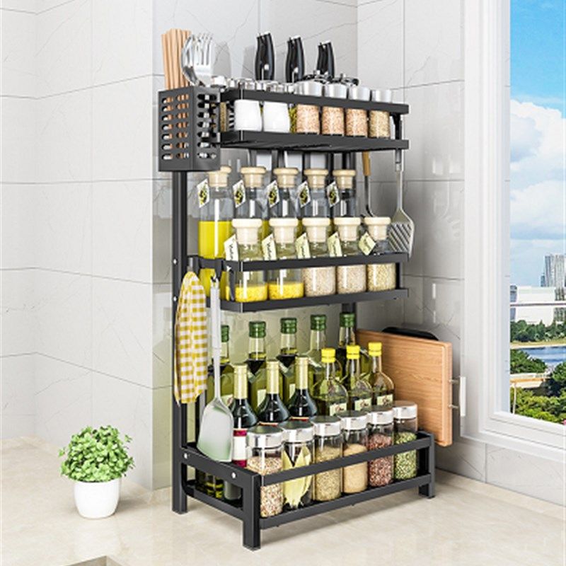 黑色调料架厨房置物架商用家用刀架台面多层油盐酱醋调味品收纳架
