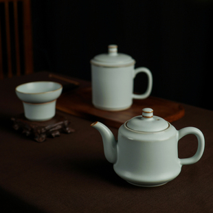 复古瓷器礼品 手工汝窑茶具办公室泡茶套装 景德F镇陶瓷茶壶中式