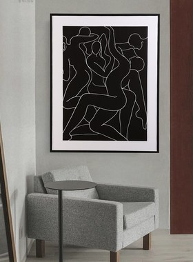 黑白艺术抽象线i条装饰画客厅沙发背景墙画样板间玄关走廊卧室挂