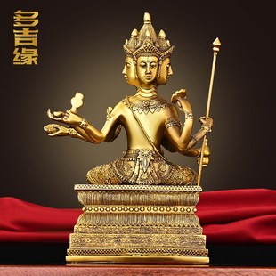 黄铜梵天四面佛摆件东南亚泰国佛像风格全铜铜像工艺装饰品