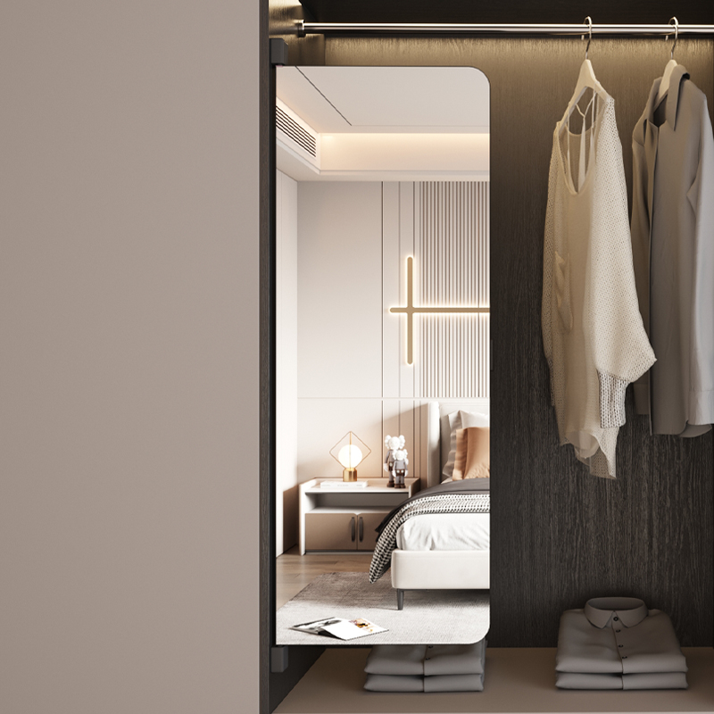 衣柜镜子内装隐形全身全身镜旋转试衣G换衣滑轨折叠抽拉镜内置伸