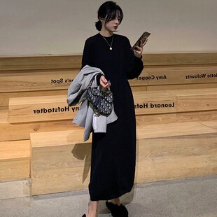 哺乳毛衣裙秋冬时尚孕妇过膝打底衫宽松针织长裙外出产后喂奶衣