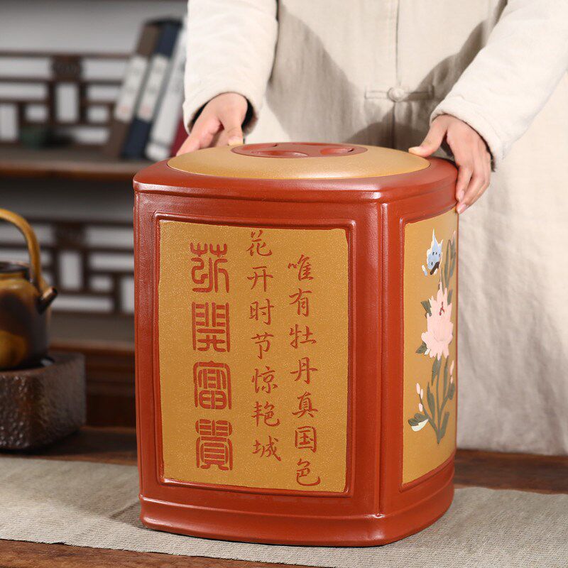 宜兴紫砂茶叶罐大号防潮密封普洱茶饼散茶储存缸大码家用陶罐茶桶