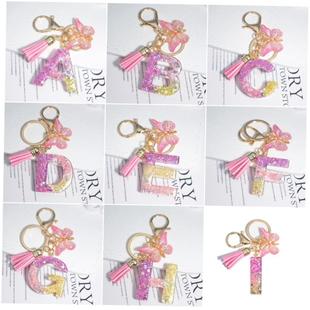 Initials Pink 推荐 But Keychain Resin Cute Letter Sparkle