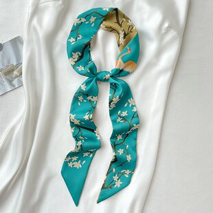 扎头发窄长条小丝巾女春秋夏季丝带千里江山图带绑包装饰脖子新款