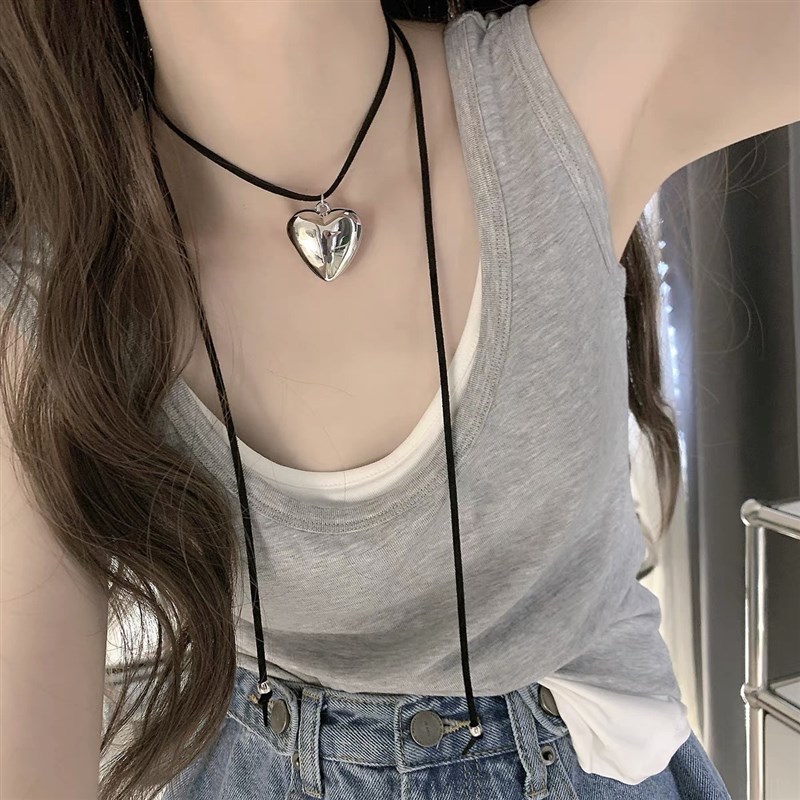现货韩素希同款项链女甜酷辣妹爱心黑绳系带项圈时尚百搭锁骨链颈