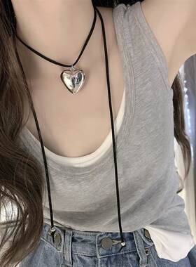 现货韩素希同款项链女甜酷辣妹爱心黑绳系带项圈时尚百搭锁骨链颈