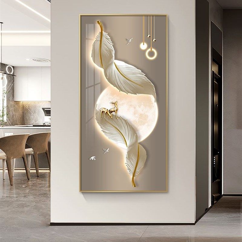 轻奢玄关装饰画金羽吉祥走廊尽头挂画现代简约大气入户门过道壁画,家居饰品,现代装饰画,淘宝优惠券,粉丝福利购,淘宝优惠卷