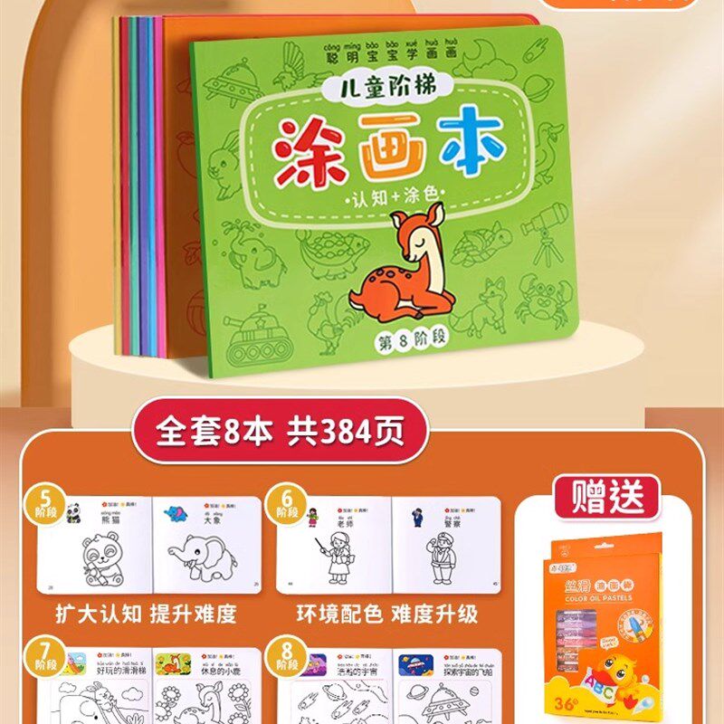 小众高货儿童画画本幼儿园2岁3涂鸦涂色绘本书宝宝填色图画册绘画