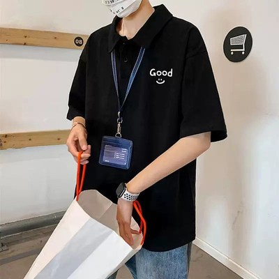 纯棉polo衫短袖t恤男夏季设计感小众高级感痞帅学生衬衫体恤印花